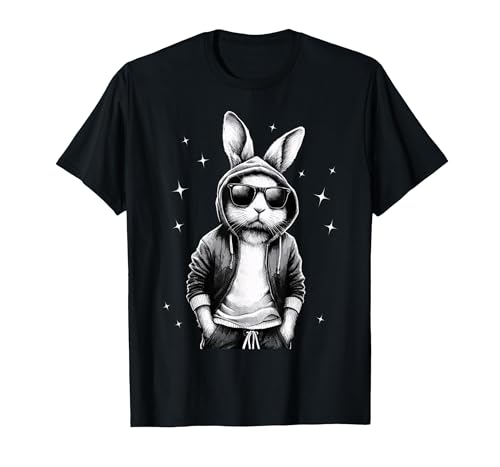Bunny Face with Sunglasses Rabbit for Boys Men Kids T-Shirt — design detail
