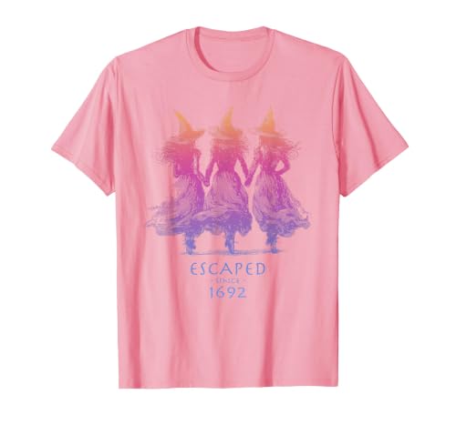 Escaped Since 1692 Halloween Escaped Since 1692 Funny Witch Halloween Design T-Shirt - size chart