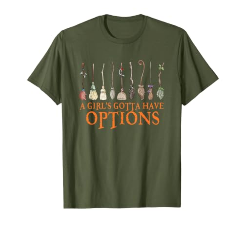 Funny Halloween Spooky Season Witch Broom A Girl's Gotta Have Options with Witch Broom Halloween T-Shirt - size chart