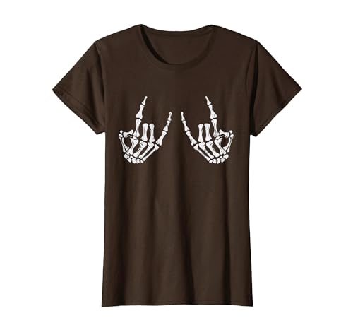 Halloween Tees for Women Men Kids Rocker Hand Sign Rock Skeleton Halloween Costume Men Women T-Shirt - size chart