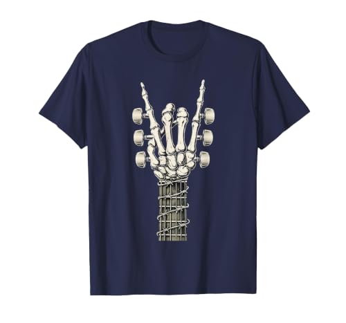 Rock and Wear Gifts Men Women Kids Skeleton Guitar Hand Rock On Guitarist Rock Band Music T-Shirt - size chart