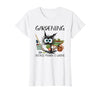 Black Cat Do Gardening Because Murder is Wrong T-Shirt - size chart