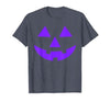 Trick or Treat Funny Halloween Costumes Party Tees Jack O Lantern Scary Carved Pumpkin Face Halloween Purple T-Shirt - size