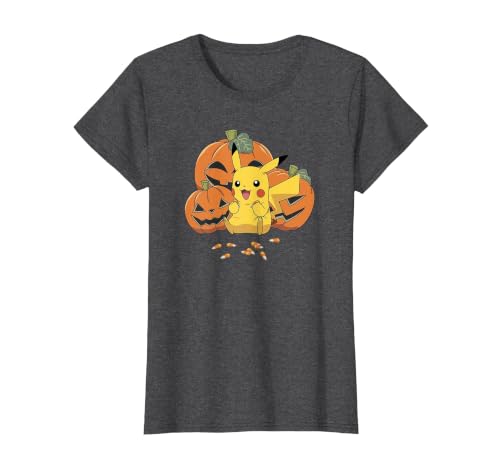 Pokémon Halloween Pikachu Cute Pumpkin Candy Corn T-Shirt - size chart