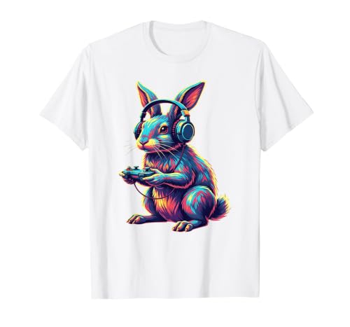 Rabbit Gaming Animal Video Games Funny Rabbit T-Shirt — design detail