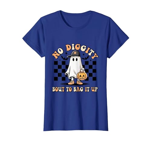 Halloween Pumkin Trick Or Treat Apparel No Diggity About to Bag It Up Trick Treat Candy Halloween T-Shirt - size chart