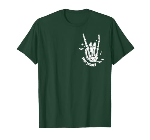Funny Skeleton Halloween Vintage Stay Spooky Hand Skeleton Happy Halloween Pocket T-Shirt - size chart