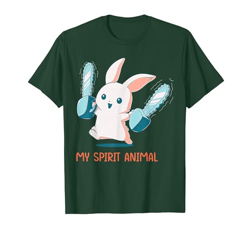 My Spirit Animal Cute Rabbit with Chainsaw T-Shirt — design detail