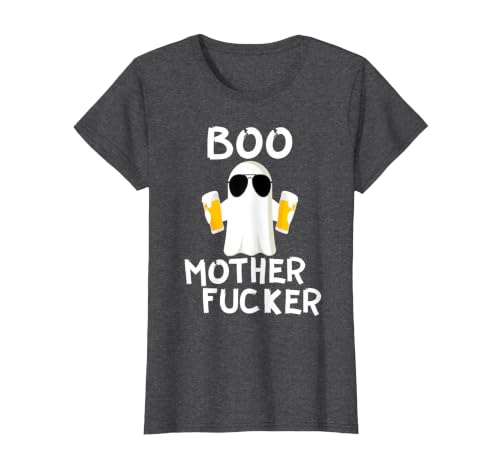 Vulgar Halloween Tee Shop Boo Motherfucker Funny Beer Drinking Ghost Adult Halloween T-Shirt - size chart
