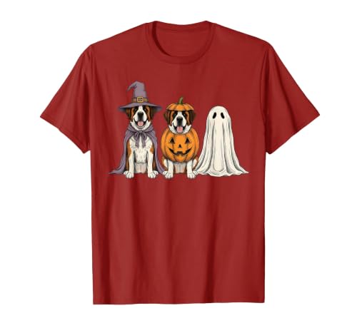 Funny Retro St. Bernard mom Halloween Witch Spooky Ghost Saint Bernard Pumpkin Halloween Dog Lover T-Shirt - size chart