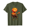 Funny Pumpkin Head Halloween Ukulele Tees Pumpkin Face Playing Ukulele Halloween Costume Men Boys Kids T-Shirt - size chart