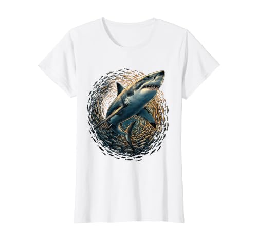 Mademark Shark Swimming Through School of Fish T-Shirt - size chart