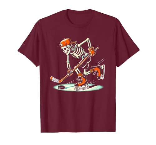 Halloween Costume For Hockey Lovers Funny Skeleton Hockey Halloween for Ice Hockey Lovers T-Shirt - size chart