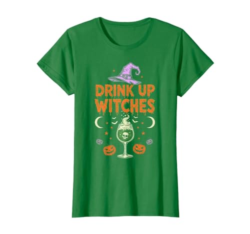 Funny Halloween Tees for Men Women Kids. Drink Up Witches Purple Hat Funny Halloween Men Women T-Shirt - size chart