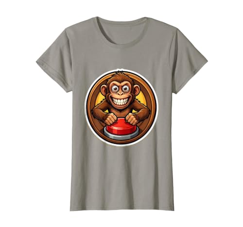Mademark Monkey Pressing Big Red Button Funny Stupid Tee T-Shirt - Women - size chart