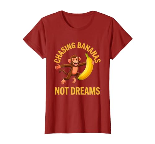 Mademark Chasing Bananas Not Dreams Funny Monkey Design T-Shirt - Women - size chart