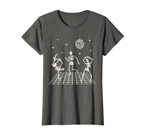 Sollomio Skeletons Dancing at The Club with a Disco Ball Halloween T-Shirt - size chart