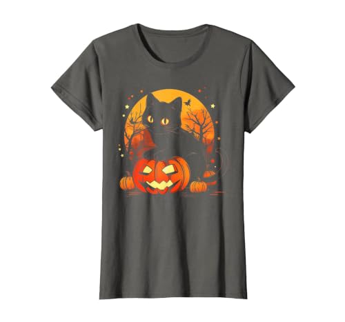 Black Cat Halloween Pumpkin Gifts Retro Black Cat Halloween Pumpkin Costume for Women Men Kids T-Shirt - size chart