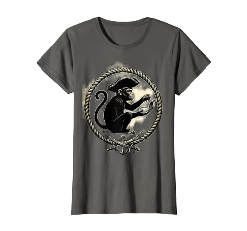 Mademark Pirate Monkey with Stolen Pocket Watch Design T-Shirt - Women - size chart