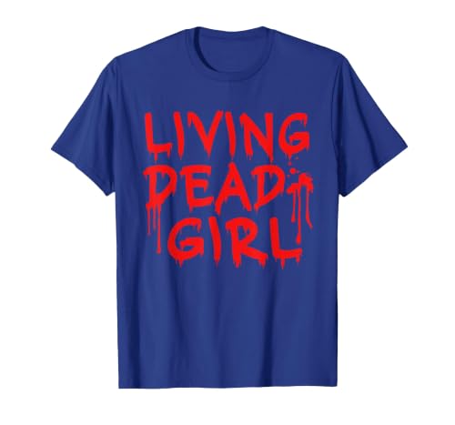 Living Dead Girl Dripping Blood Halloween Zombie Movie T-Shirt - size chart