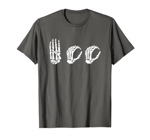 Deaf Halloween ASL Costume Boo Hands ASL Halloween Skeleton Hand American Sign Language Boo T-Shirt - size chart
