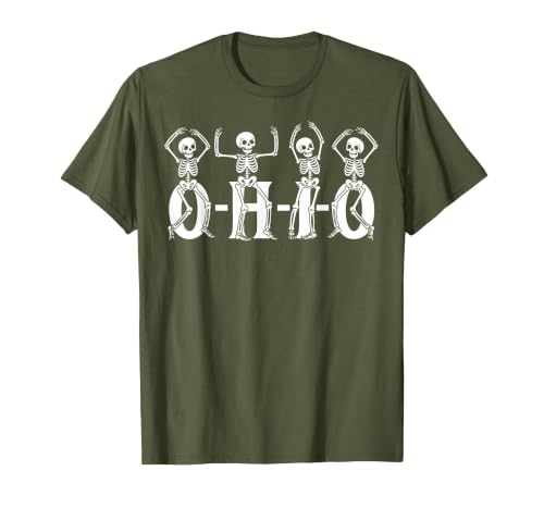 Funny O-H-I-O State Skeleton Halloween Funny O-H-I-O State Skeleton Ohio Halloween Vintage Vibe Fun T-Shirt - size chart