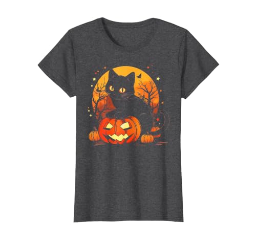 Black Cat Halloween Pumpkin Gifts Retro Black Cat Halloween Pumpkin Costume for Women Men Kids T-Shirt - size chart