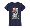 Halloween Nurse Shirts For Women Scrub Costumes Nurse Sugar Skull Stethoscope RN Medical Halloween Costume T-Shirt - size