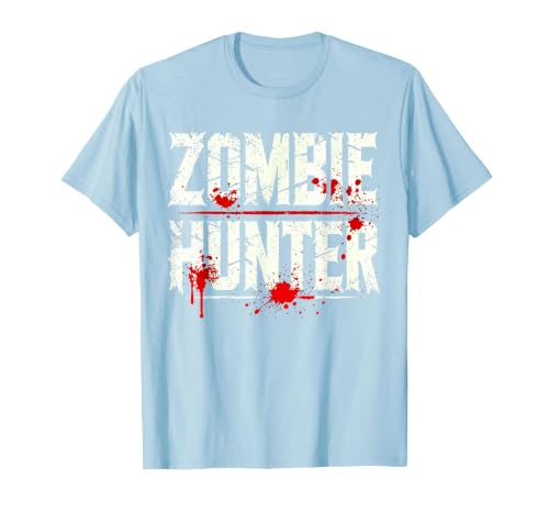 Zombie Apocalypse Survival Gear Hunter Zombie Hunter Blood Splatter Typography T-Shirt - size chart