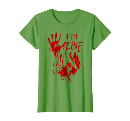 InGENIUS Halloween Shirts & Gifts I'm Fine Bloody Hand Blood Stained Splatter Funny Halloween T-Shirt - size chart