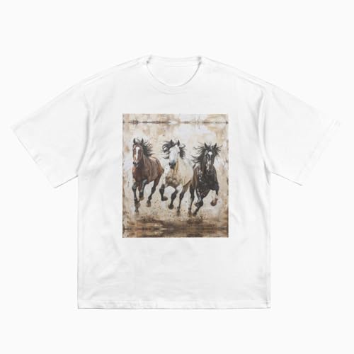 DRTGEDS Horses Running Art Printing Short Sleeve Cotton Lightweight Pullover Summer Casual Sweatshirts - size chart