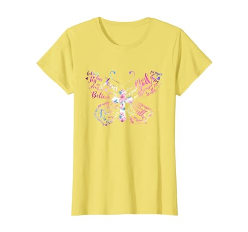 Butterfly Prayer Graphic Jesus Christian Cross Butterfly Prayer Jesus Christian Cross Floral Pattern T-Shirt - size chart