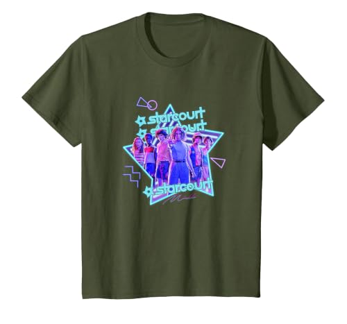 Stranger Things Starcourt Mall Vintage Neon Group Portrait T-Shirt - size chart