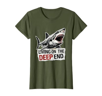 Living on the Deep End Shark Ocean Design T-Shirt