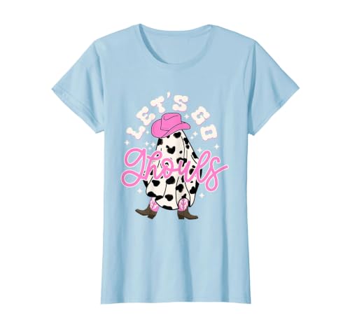 Let's Go Ghouls Cow Print Halloween Costumes Let's Go Ghouls Cowgirl Western Spooky Halloween Cute Retro T-Shirt - size chart