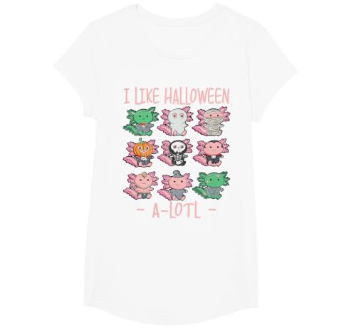 Cute Halloween Axolotl Scary Costumes Apparel Co Funny Axolotl I Like Halloween A-Lotl Axolotl Halloween T-Shirt - size chart