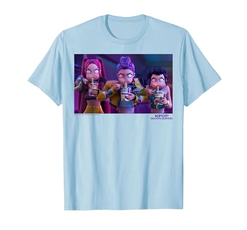 Kpop Demon Hunters Mira Rumi & Zoey Eating Ramyeon T-Shirt - size chart