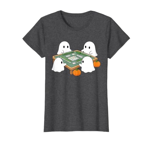 Mahjong Player Halloween Ghost Playing Mahjong Halloween Ghost Playing Mahjong Spooky Season Game Day Fall T-Shirt - size