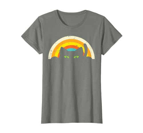 Cat Shirts For Women Men Girls Kids Kitten Gifts Peeping Black Cat Rainbow Vintage Halloween Men Women Kids T-Shirt - size