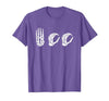 Deaf Halloween ASL Costume Boo Hands ASL Halloween Skeleton Hand American Sign Language Boo T-Shirt - size chart
