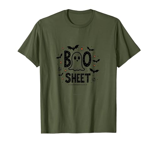 Mademark Halloween Humorous Boo Sheet Ghost Face Pun T-Shirt - size chart