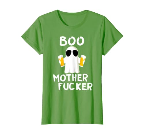 Vulgar Halloween Tee Shop Boo Motherfucker Funny Beer Drinking Ghost Adult Halloween T-Shirt - size chart