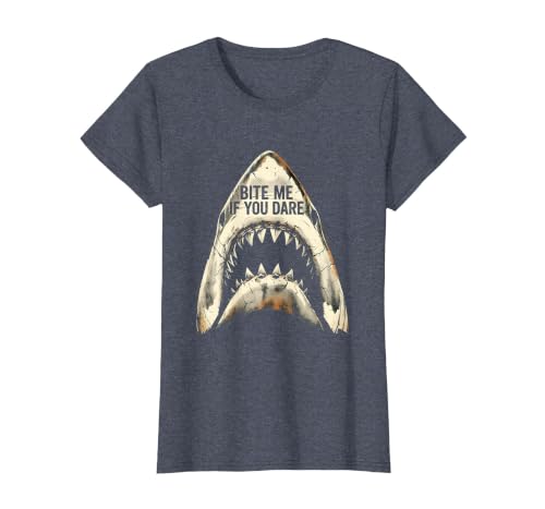 Mademark Bite Me If You Dare Bold Shark Women Design T-Shirt - size chart