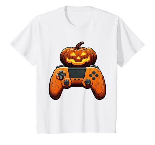 Spooky Halloween Gamers 2023 Halloween Skeleton Zombie Gaming Controllers Mummy Boys Kids T-Shirt - size chart