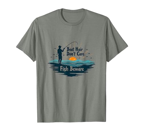 Mademark Boat Hair Don't Care Fish Beware Fishing Apparel T-Shirt - size chart