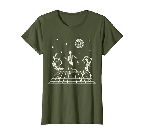Sollomio Skeletons Dancing at The Club with a Disco Ball Halloween T-Shirt - size chart