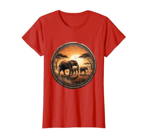 Mademark Elephant Herd Crossing Dusty Savanna Plain T-Shirt - Women - size chart