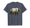 Bear Designs. Bear Forest Mountains Trees Nature Sunset Outdoor Graphic T-Shirt - size chart