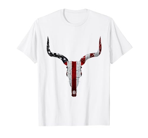 Cow skull USA Flag Bull Skull American Flag Cow Skull Western Graphic Wild West T-Shirt - size chart