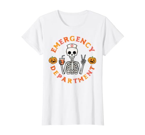 Halloween Nurse Shirts For Women Scrub Costumes Emergency Department Funny Halloween ER Nurse Women Men T-Shirt - size chart